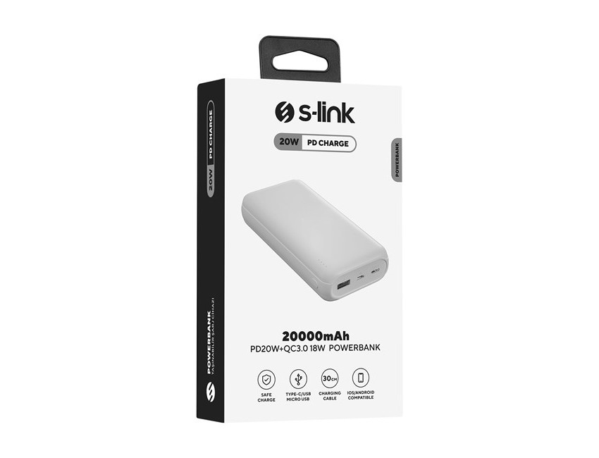 S-link Powerbank 20000mAh (Type-C 20W) Beyaz